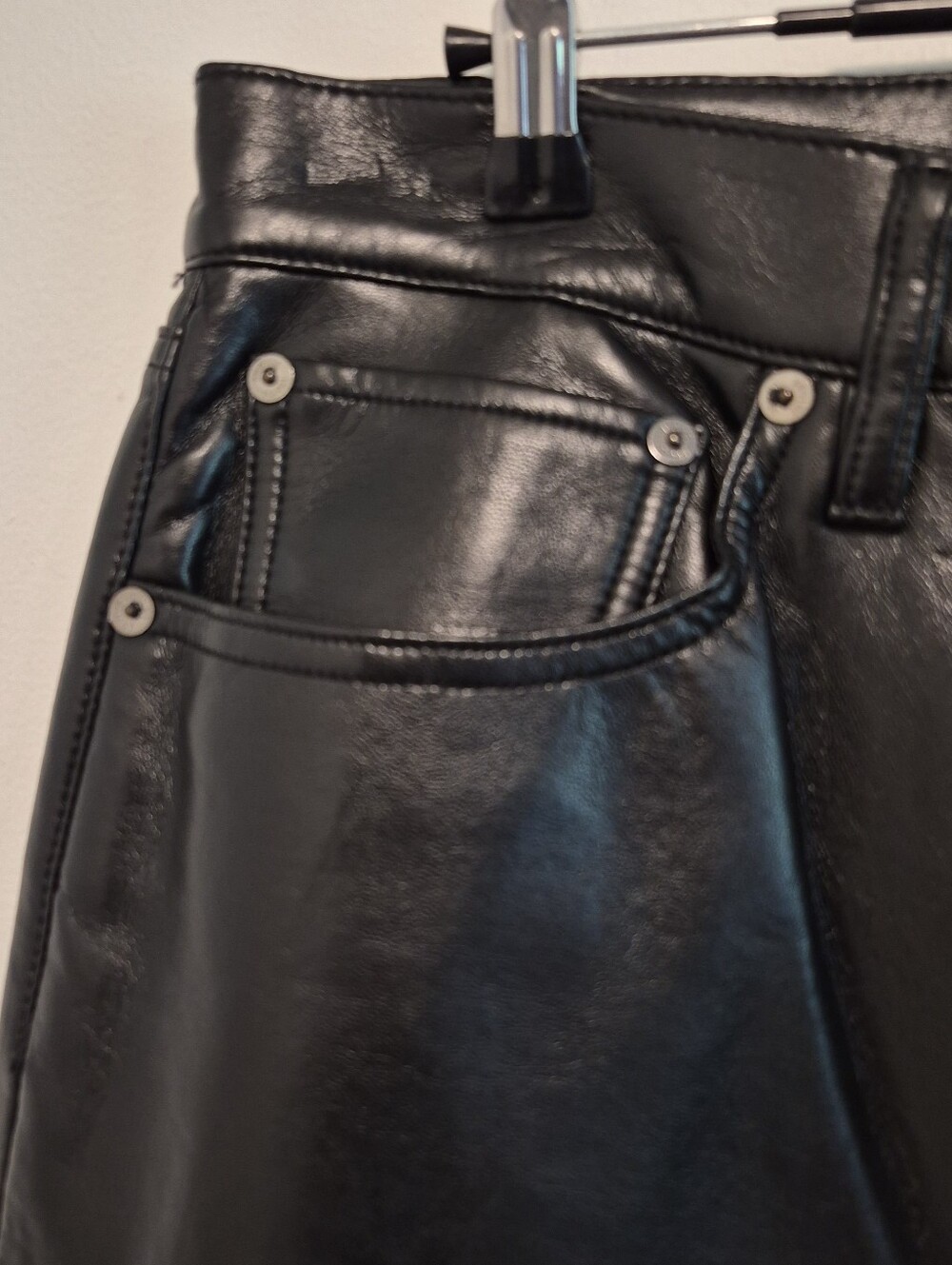 Agolde Recycled Leather 90's Pinch Waist Pants In Detox Black Size 31 NWT $348 - Picture 6 of 16